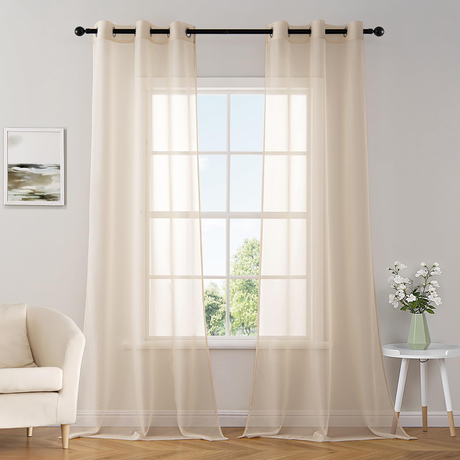 MIULEE Solid Color Sheer Curtains 84 Inches Long 2 Panels Set - Elegant Lightweight Grommet Light Filtering Window Voile Panels/Drapes/Treatment for Bedroom Living Room W42 x L84 Inch, White