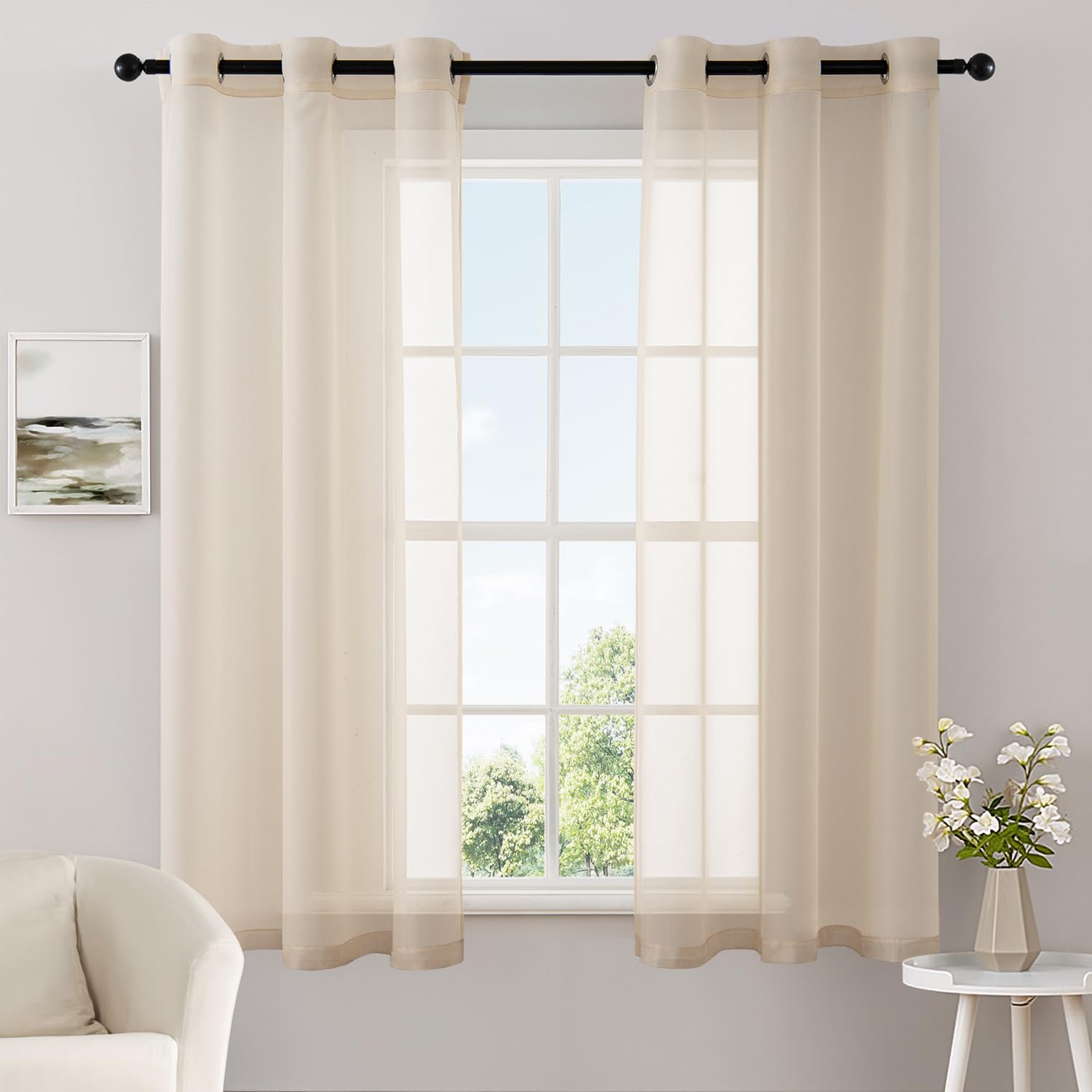 MIULEE Solid Color Sheer Curtains 84 Inches Long 2 Panels Set - Elegant Lightweight Grommet Light Filtering Window Voile Panels/Drapes/Treatment for Bedroom Living Room W42 x L84 Inch, White