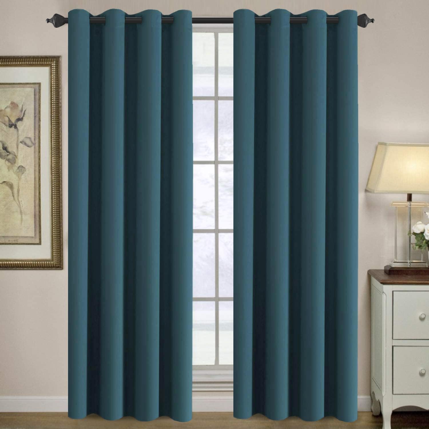 H.VERSAILTEX Blackout Patio Curtains 100 x 96 Inches for Sliding Door Extral Wide Blackout Curtain Panels Thermal Insulated Room Divider - Grommet Top, 8' Tall by 8.5' Wide - Jet Black