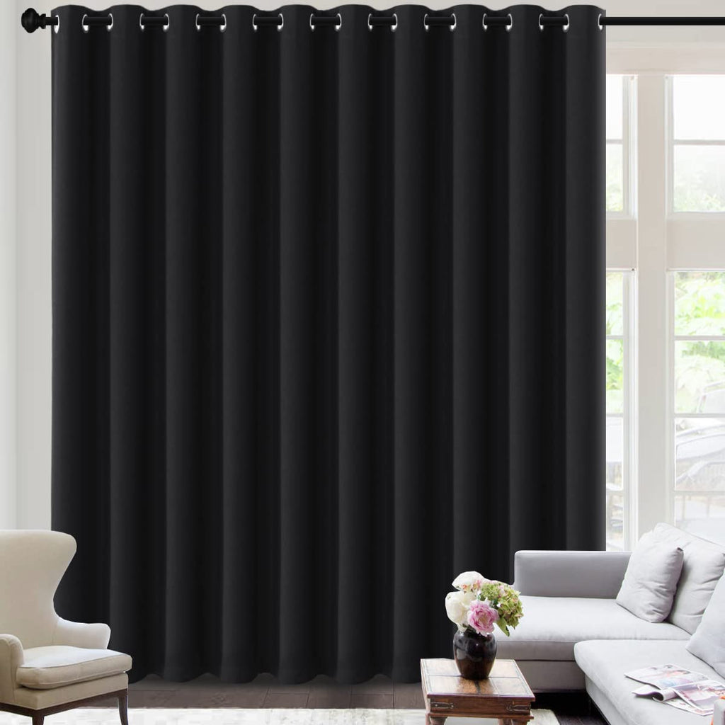 H.VERSAILTEX Blackout Patio Curtains 100 x 96 Inches for Sliding Door Extral Wide Blackout Curtain Panels Thermal Insulated Room Divider - Grommet Top, 8' Tall by 8.5' Wide - Jet Black