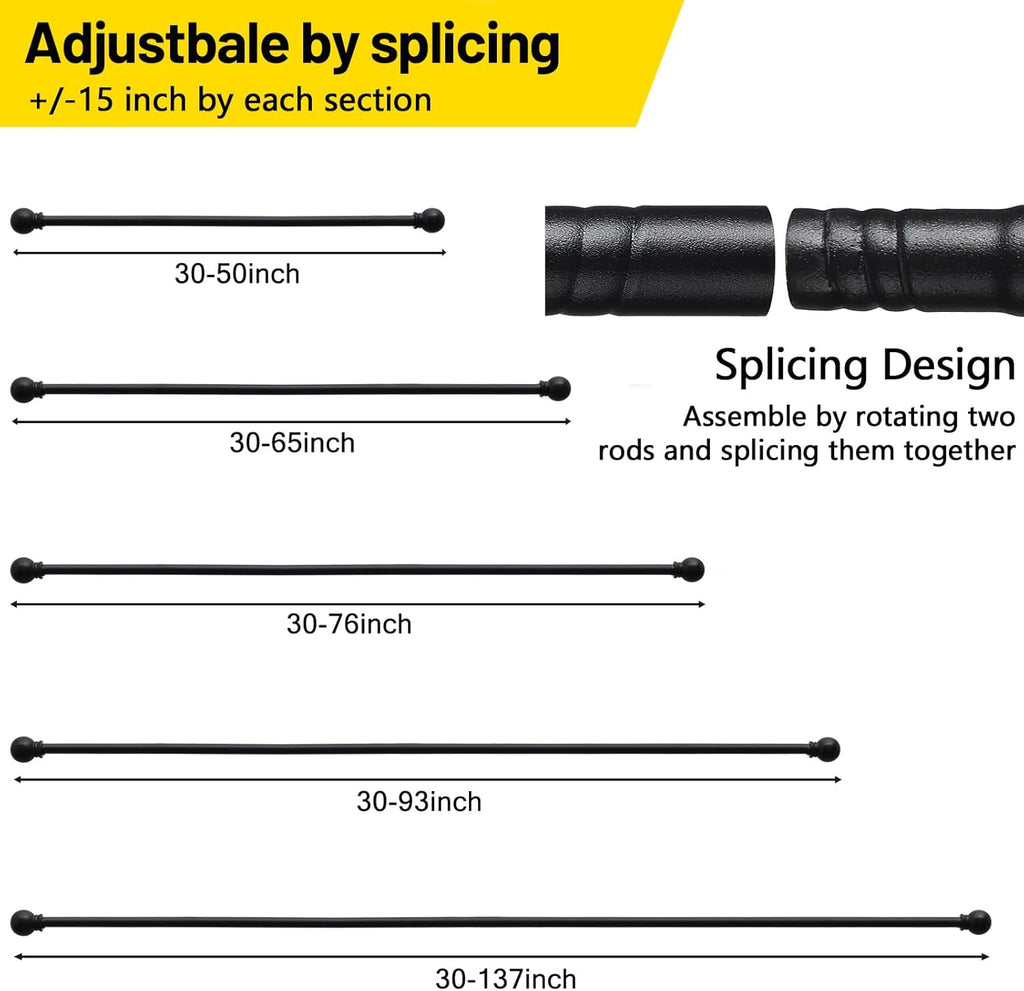 2 Pack Black Curtain Rods for Windows 28 to 48 inch, 5/8 inch Small Cafe Window Curtain Rods, Short Drapery Rod for Bedroom Kitchen (Size：30-50 Inch, Matte Black)