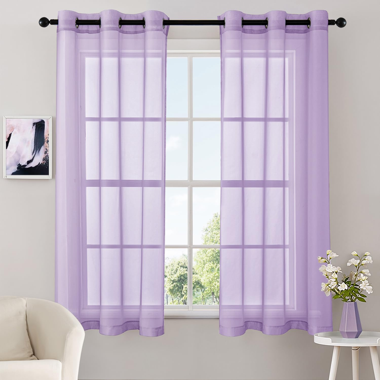 MIULEE Solid Color Sheer Curtains 84 Inches Long 2 Panels Set - Elegant Lightweight Grommet Light Filtering Window Voile Panels/Drapes/Treatment for Bedroom Living Room W42 x L84 Inch, White