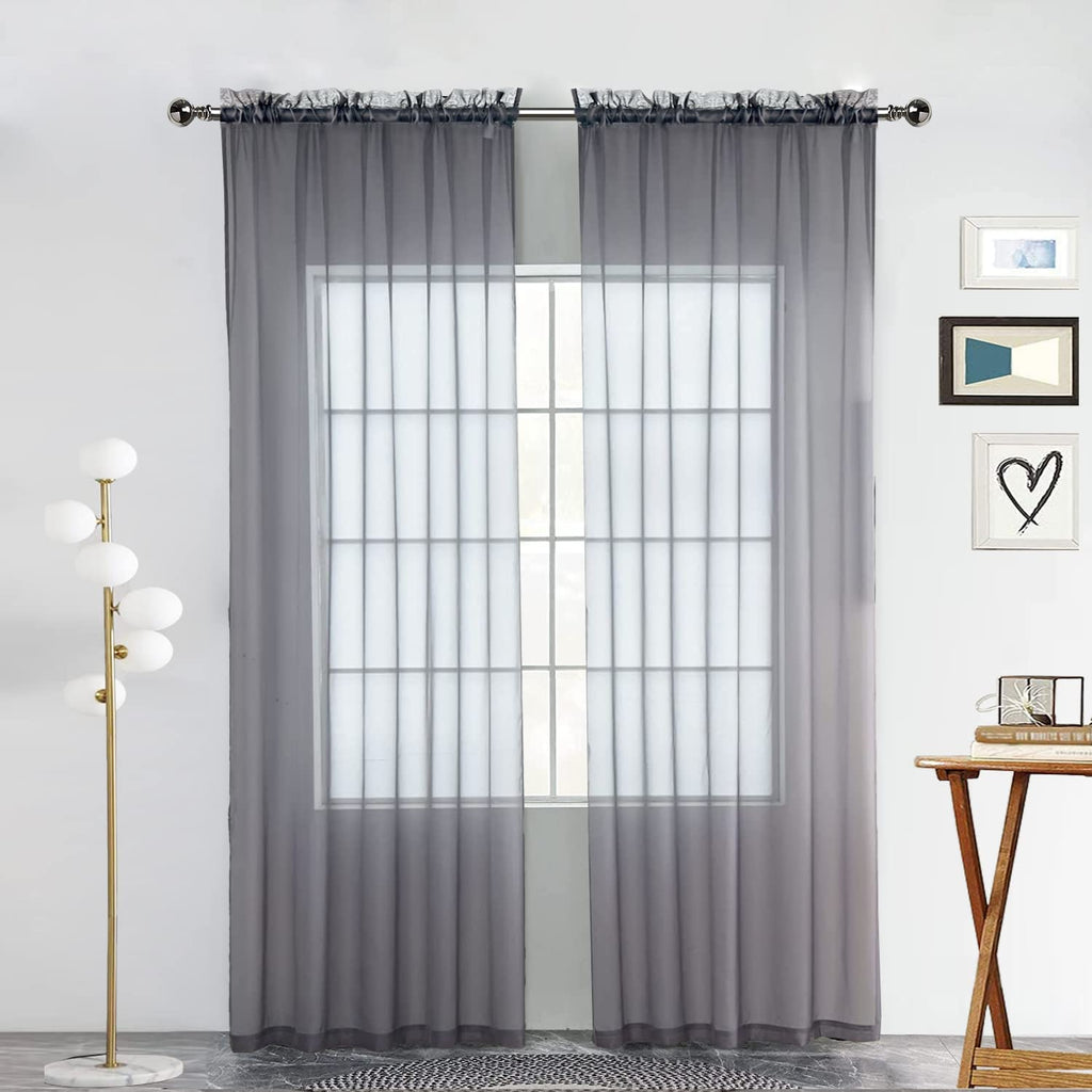 SpaceDresser Basic Rod Pocket Sheer Voile Window Curtain Panels White 1 Pair 2 Panels 52 Width 84 Inch Long for Kitchen Bedroom Children Living Room Yard(White,52 W x 84 L)