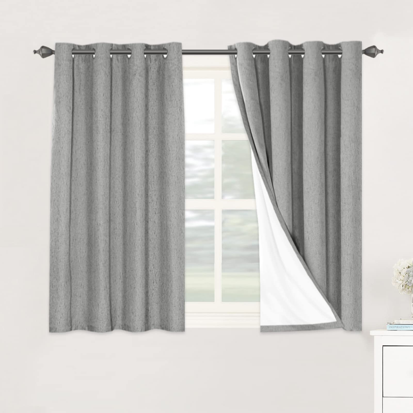 H.VERSAILTEX 100% Blackout Curtains Ivory, Linen Blackout Curtains 96 inch Curtains 2 Panel Set, Elegant Curtain for Bedroom Grommet Drapes for Living Room