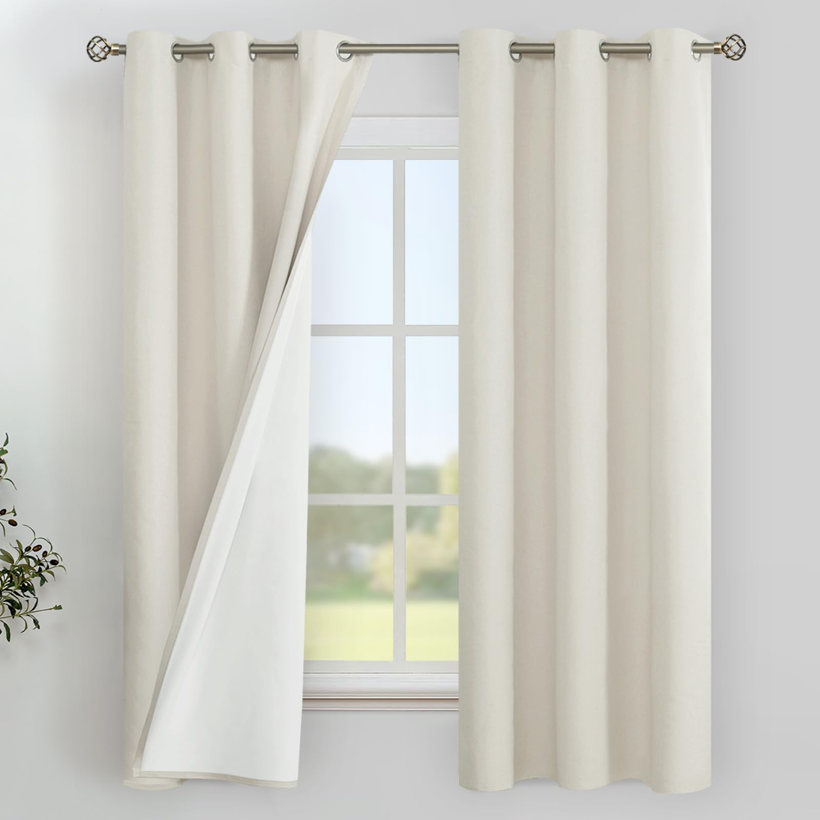 YoungsTex Linen Blackout Curtains 63 Inches Long for Bedroom, Room Darkening Window Drapes with Grommet Thermal Insulated Black Out for Living Room, 2 Panels, 52 X 63 Inch