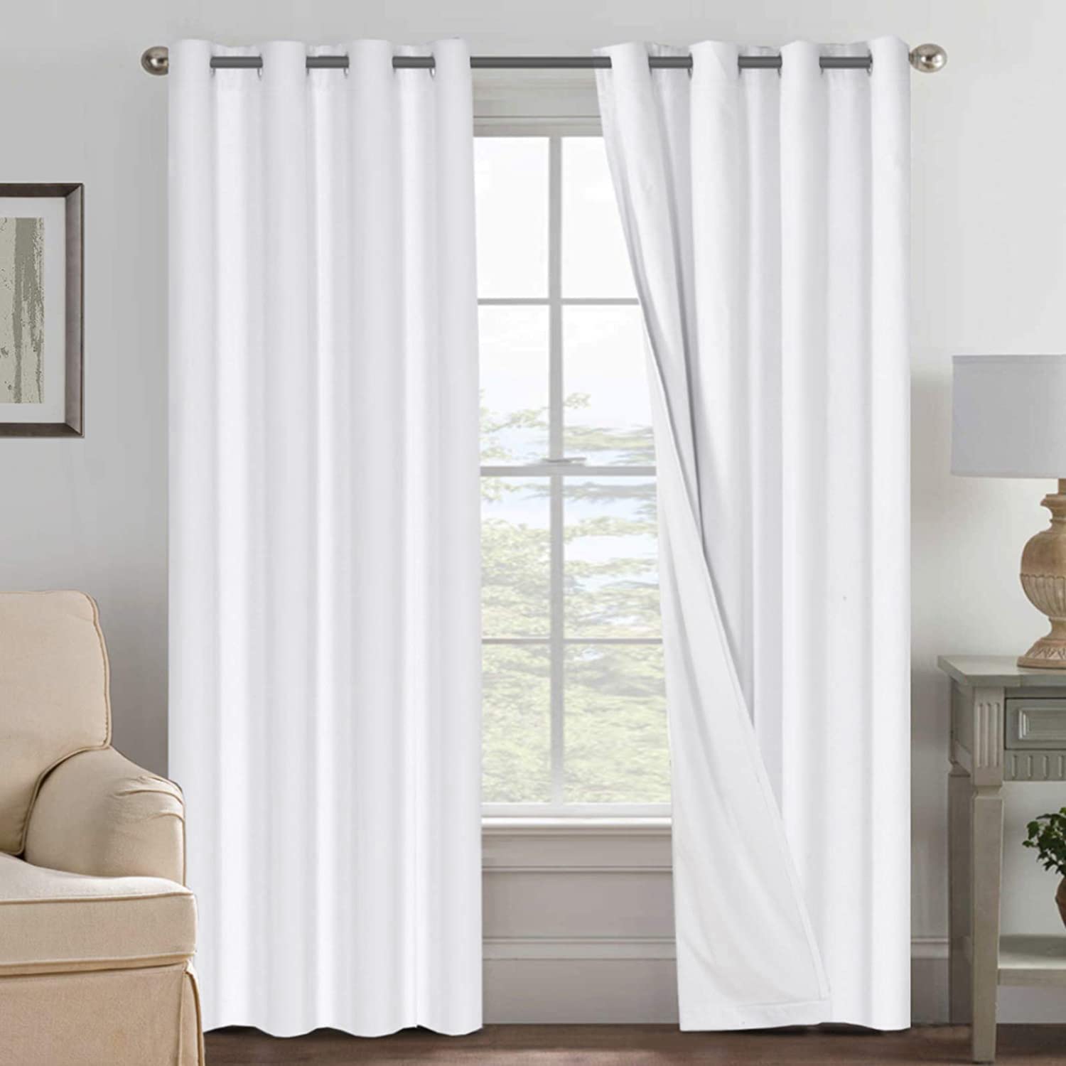 H.VERSAILTEX 100% Blackout Curtains Ivory, Linen Blackout Curtains 96 inch Curtains 2 Panel Set, Elegant Curtain for Bedroom Grommet Drapes for Living Room