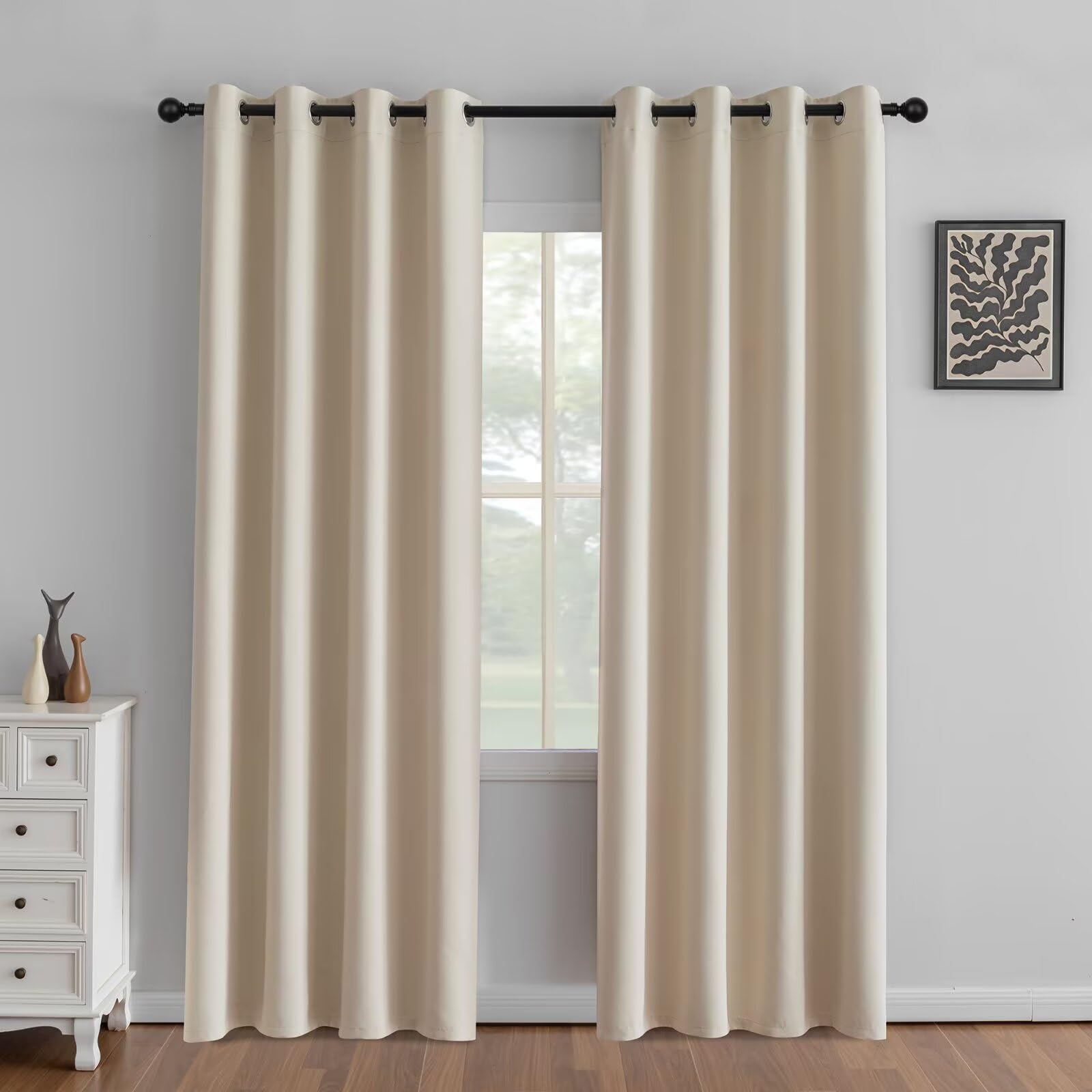 IGEMAEVE Black 100% Blackout Curtains 84 Inch Length 2 Panels Set, Black Out Curtains for Bedroom 84 Inch Long, Rod Pocket Energy Saving Room Darkening Drapes for Living Room Dining Room Window