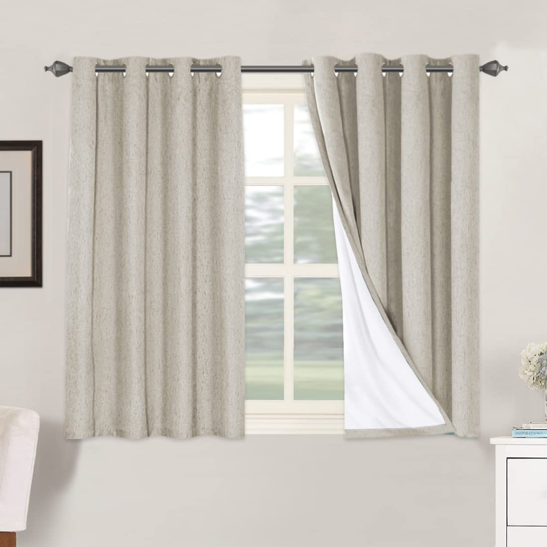H.VERSAILTEX 100% Blackout Curtains Ivory, Linen Blackout Curtains 96 inch Curtains 2 Panel Set, Elegant Curtain for Bedroom Grommet Drapes for Living Room