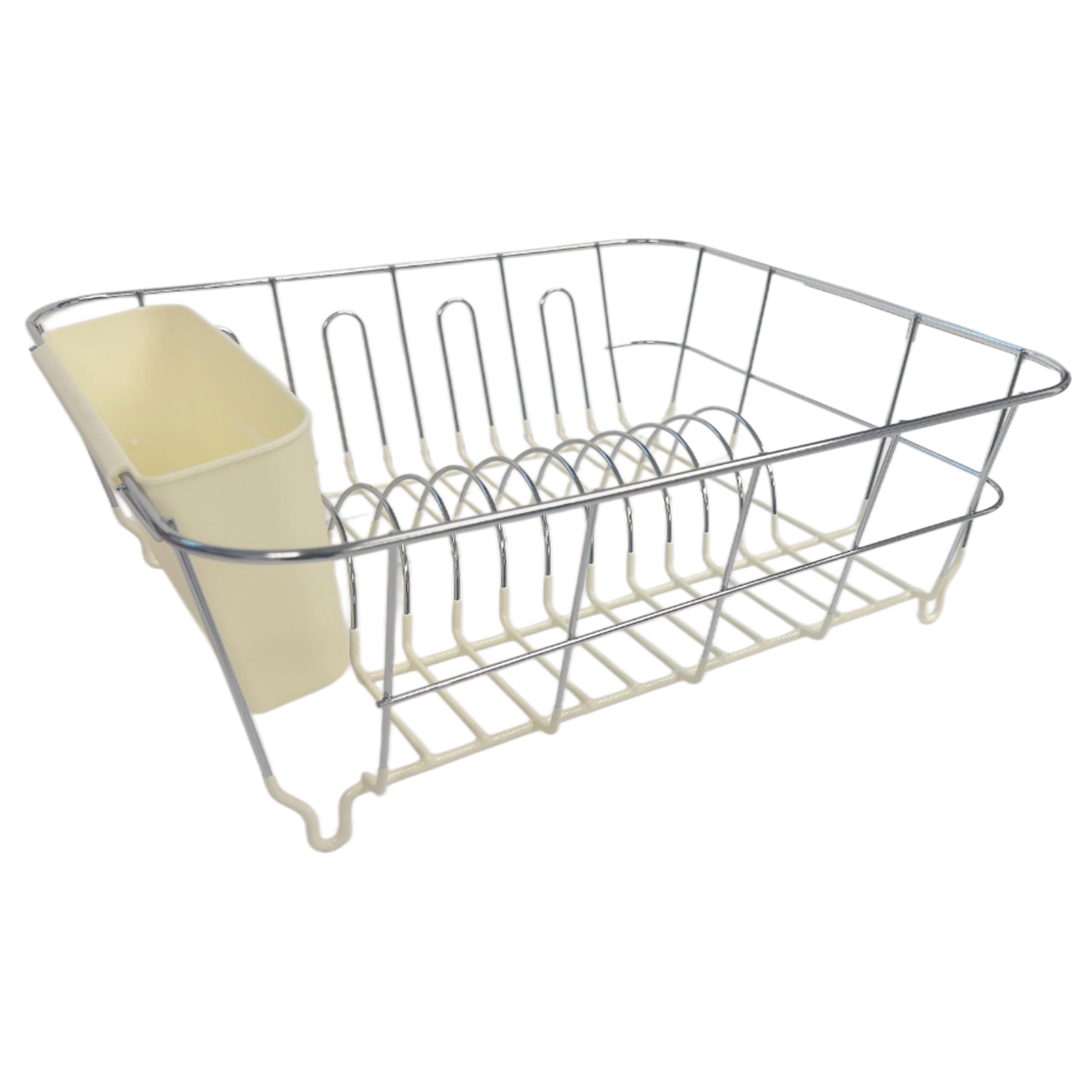 Dish Drying Rack & Cutlery Holder 2 Piece Set - Compact Sink-Fitting Dish Drainer with Rubberized Undercoating, Space-Saving Kitchen Organizer for Plates, Cups, Bowls & Utensils in Sink, Silver