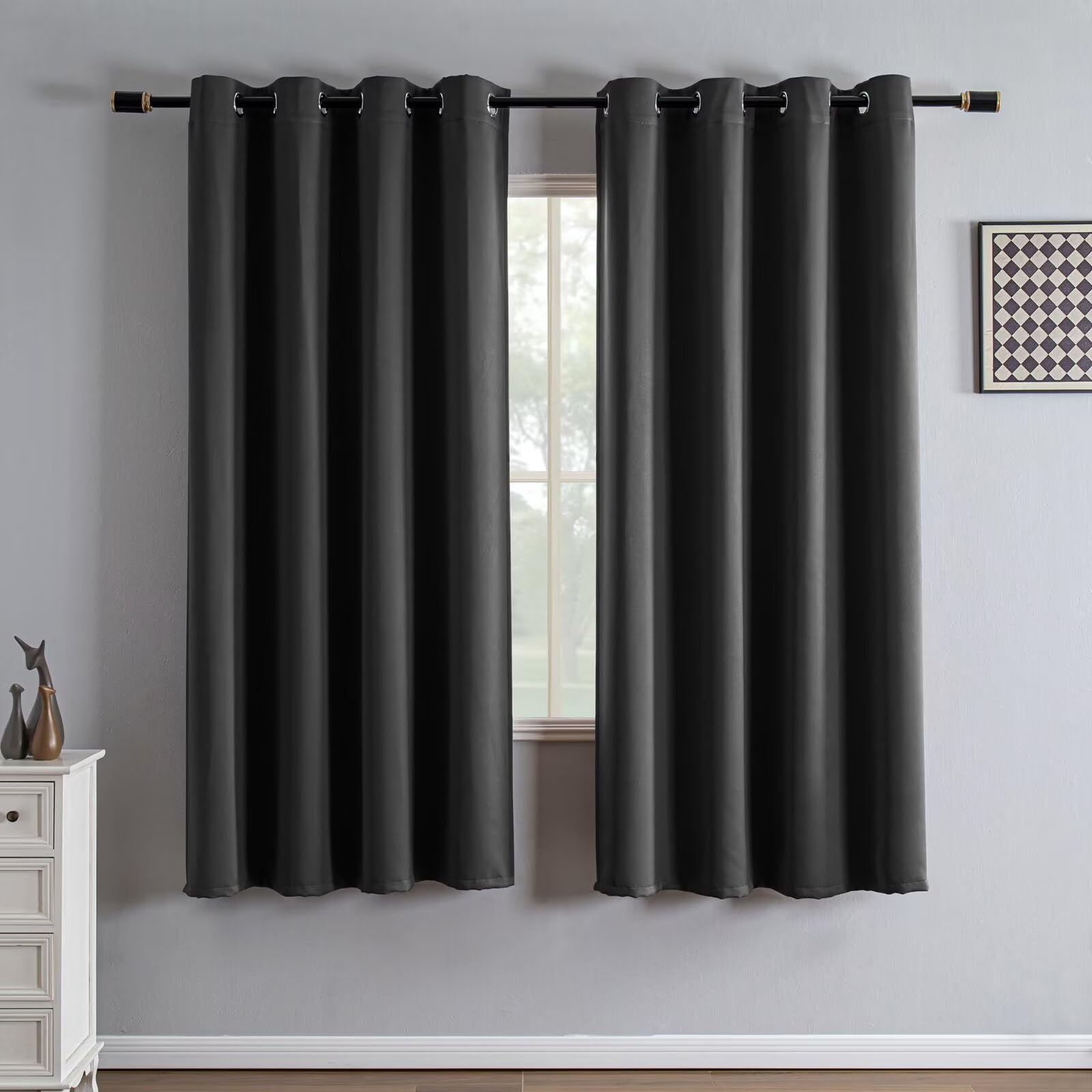 IGEMAEVE Black 100% Blackout Curtains 84 Inch Length 2 Panels Set, Black Out Curtains for Bedroom 84 Inch Long, Rod Pocket Energy Saving Room Darkening Drapes for Living Room Dining Room Window