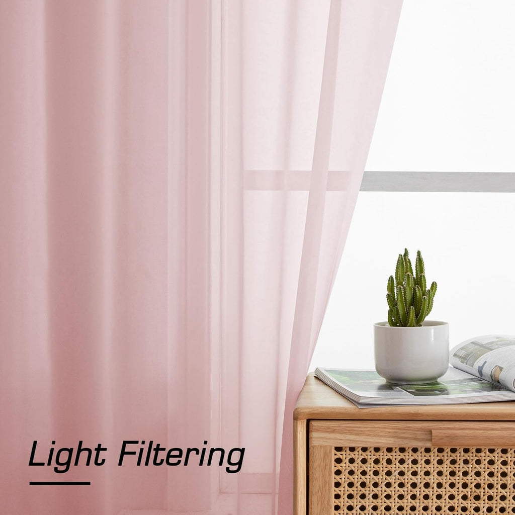 Aiyufeng Blush Pink Sheer Curtains 84 Inches Long 2 Panels Set, Light Filtering Soft Airy Voile Rod Pocket Baby Pink Sheer Window Drapes for Bedroom Living Room, Each 40Wx84L Inches