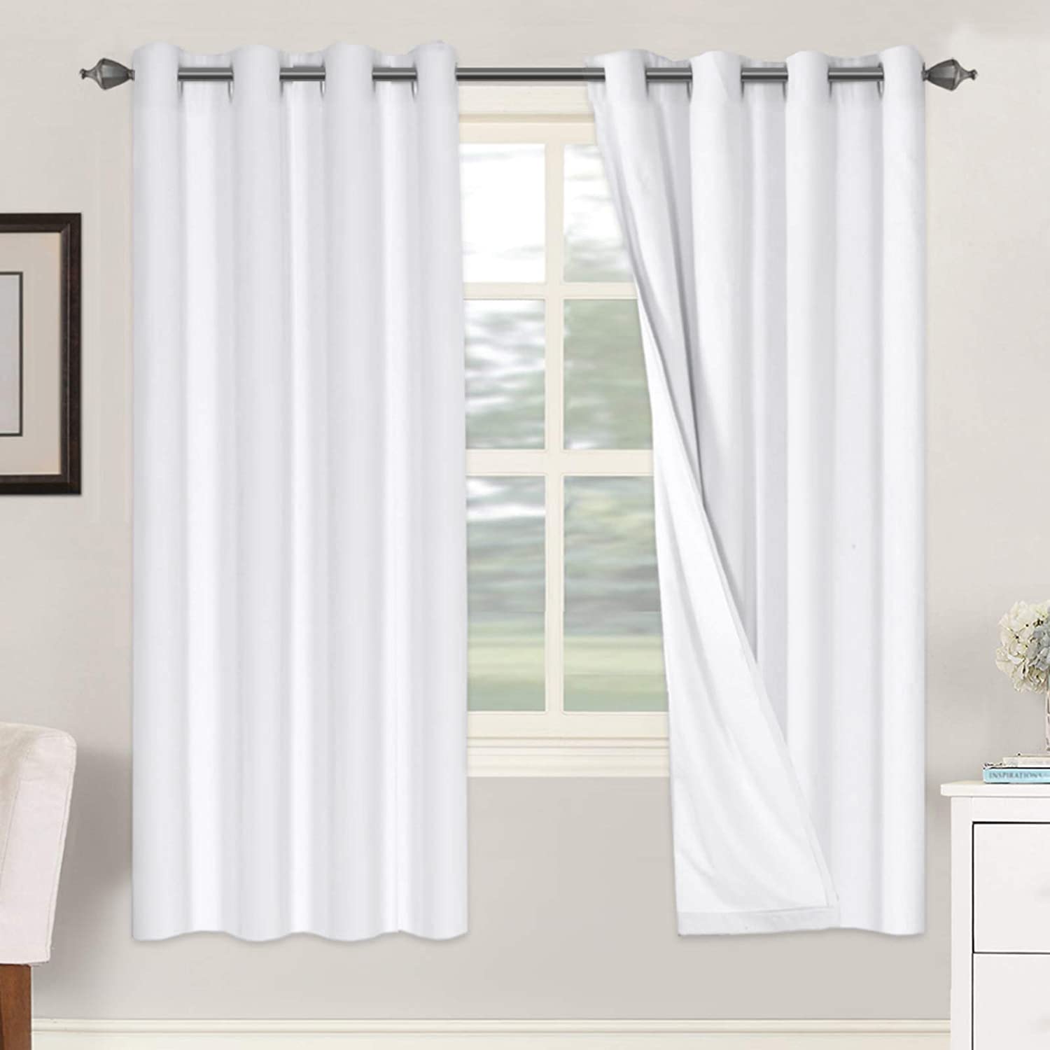 H.VERSAILTEX 100% Blackout Curtains Ivory, Linen Blackout Curtains 96 inch Curtains 2 Panel Set, Elegant Curtain for Bedroom Grommet Drapes for Living Room