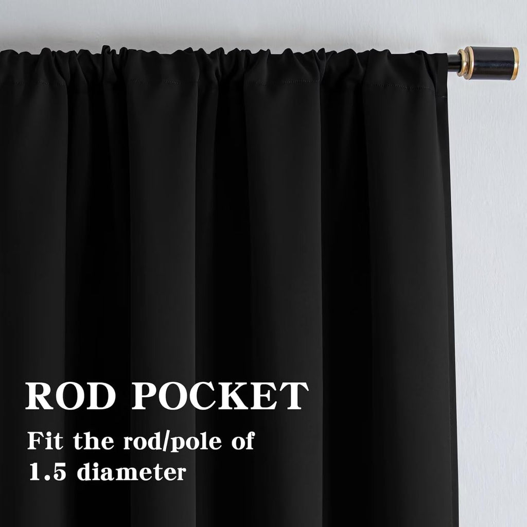 IGEMAEVE Black 100% Blackout Curtains 84 Inch Length 2 Panels Set, Black Out Curtains for Bedroom 84 Inch Long, Rod Pocket Energy Saving Room Darkening Drapes for Living Room Dining Room Window