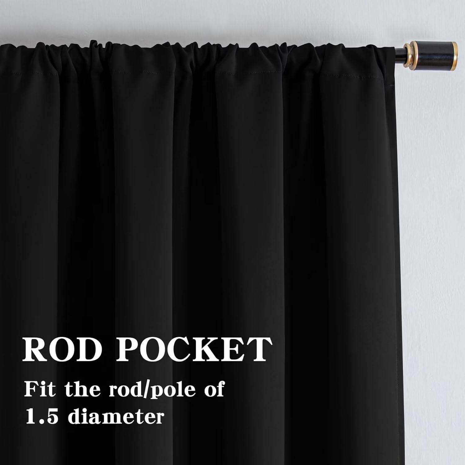 IGEMAEVE Black 100% Blackout Curtains 84 Inch Length 2 Panels Set, Black Out Curtains for Bedroom 84 Inch Long, Rod Pocket Energy Saving Room Darkening Drapes for Living Room Dining Room Window