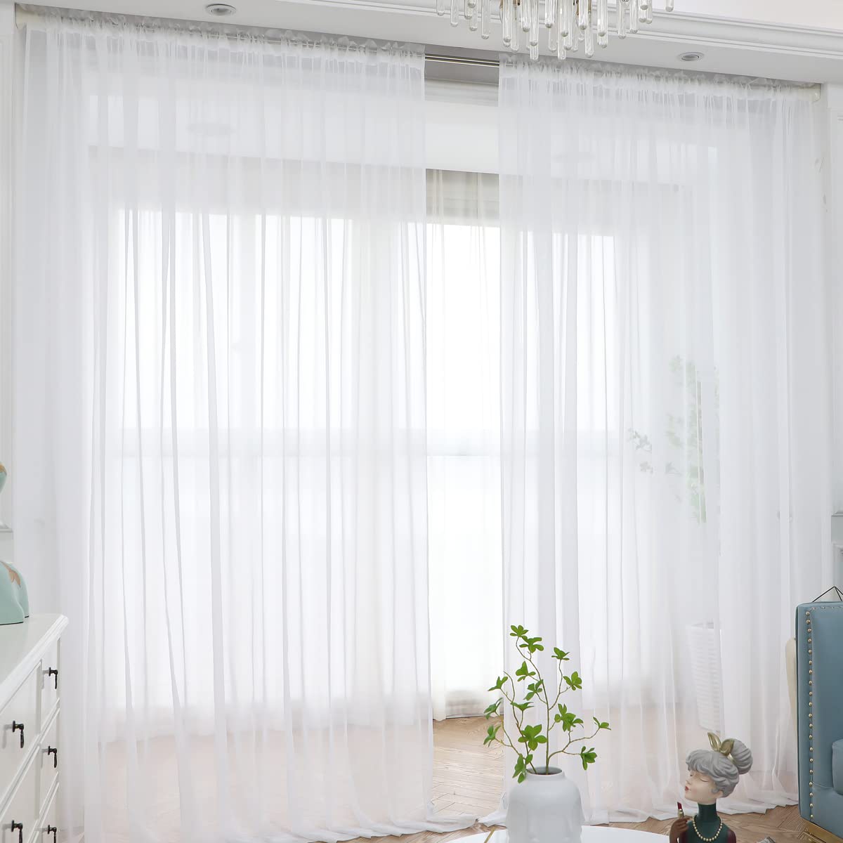 L&TEC Window White Sheer Curtains 84 Inches Long 2 Panels Sheer White Curtain Clear Basic Rod Pocket Panel Other Beige Grey Purple Pink 63 72 95 108 Inch Bedroom Children Living Room Yard Kitchen