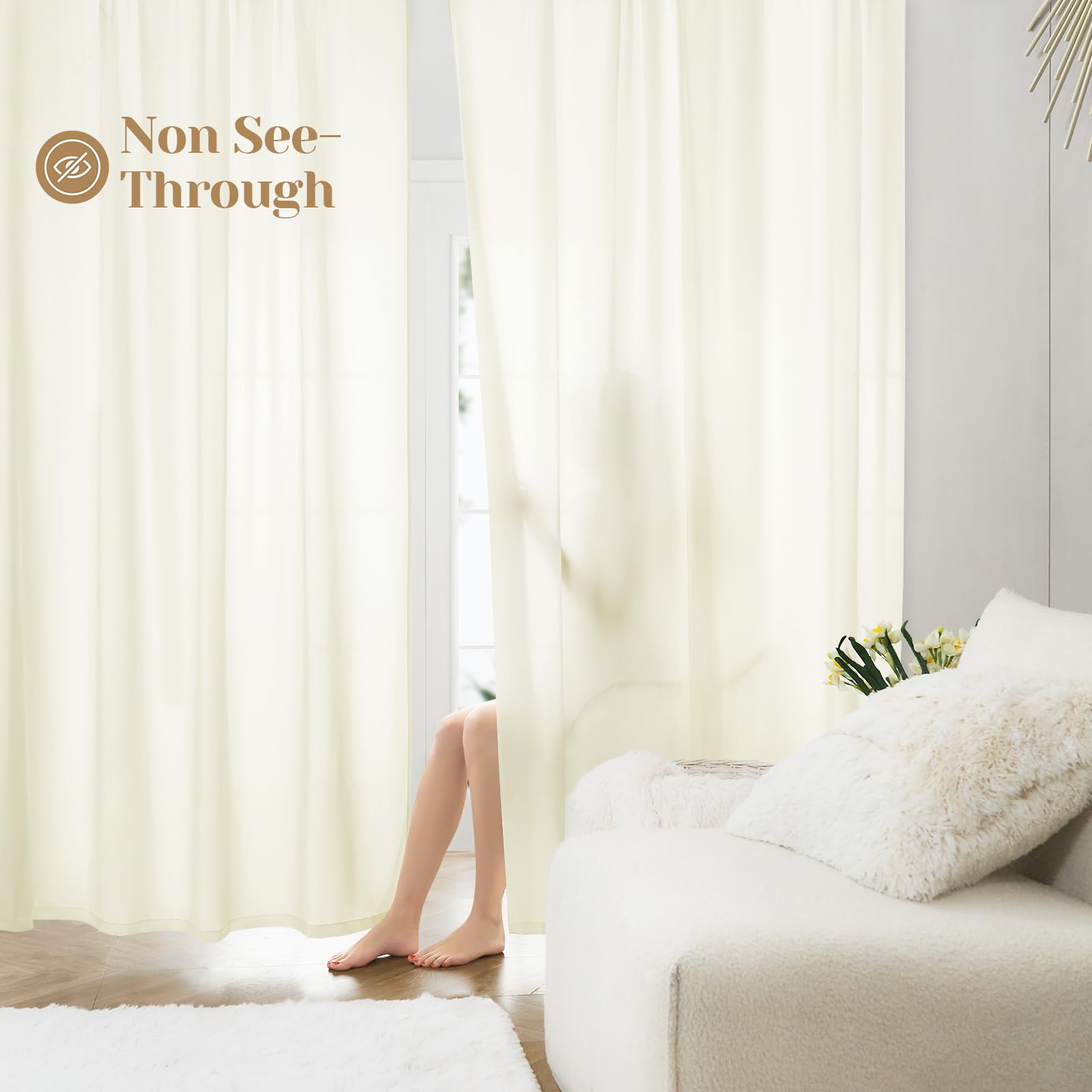 HOMEIDEAS Non-See-Through White Privacy Sheer Curtains 52 X 84 Inches Long 2 Panels Sheer Curtains Light Filtering Window Curtains Drapes for Bedroom Living Room