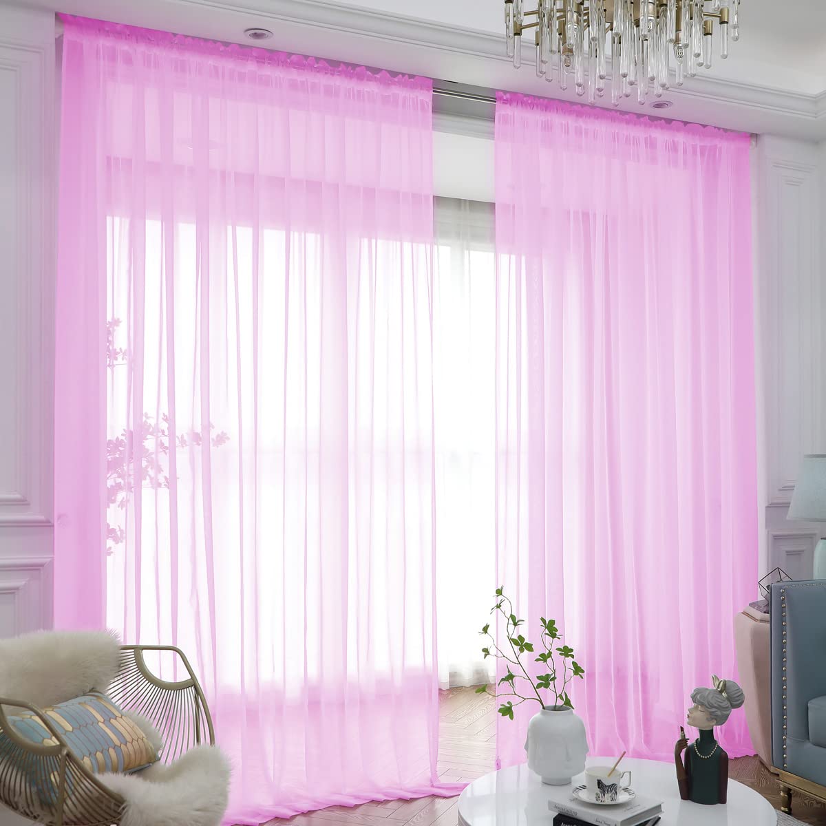 L&TEC Window White Sheer Curtains 84 Inches Long 2 Panels Sheer White Curtain Clear Basic Rod Pocket Panel Other Beige Grey Purple Pink 63 72 95 108 Inch Bedroom Children Living Room Yard Kitchen