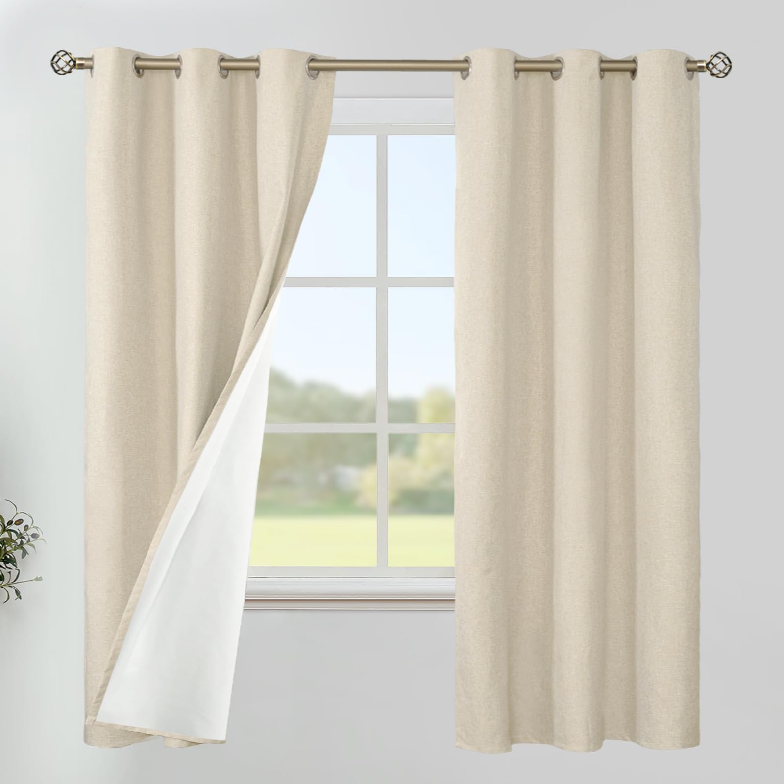 YoungsTex Linen Blackout Curtains 63 Inches Long for Bedroom, Room Darkening Window Drapes with Grommet Thermal Insulated Black Out for Living Room, 2 Panels, 52 X 63 Inch