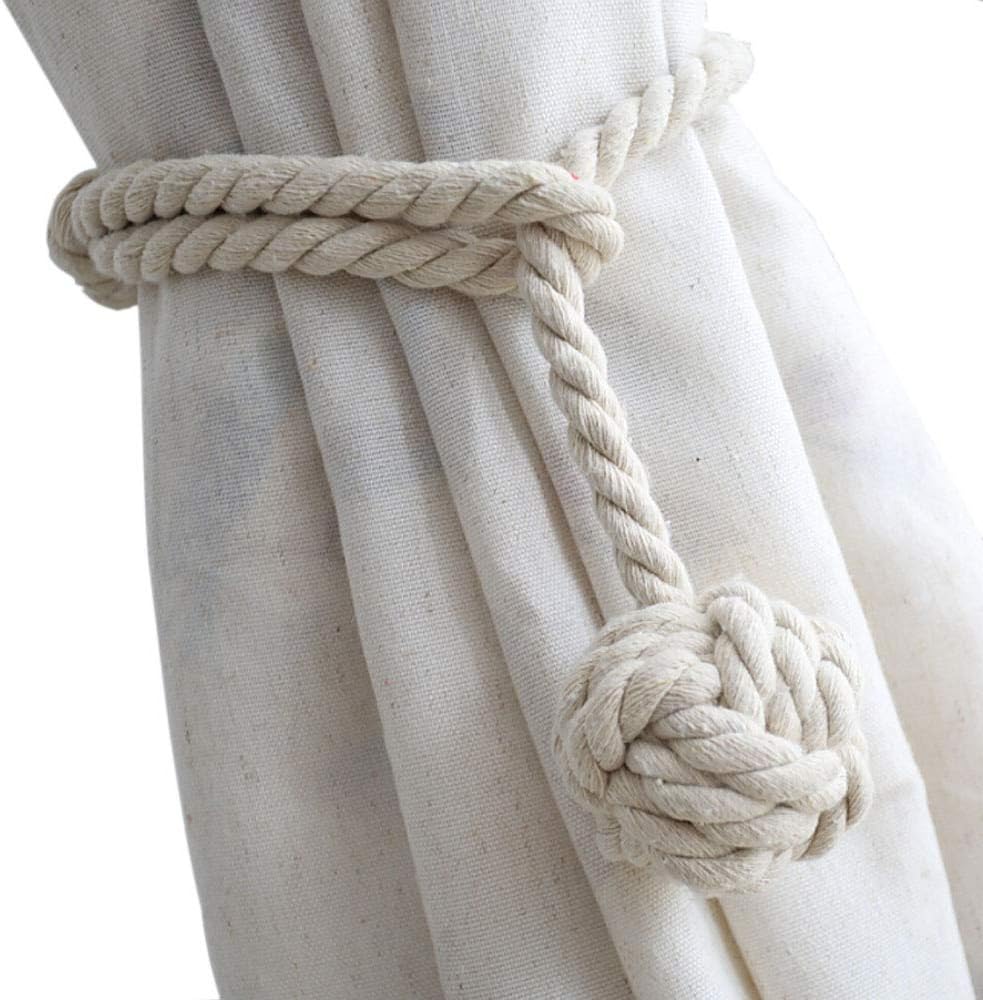 Melaluxe 2 Pack Curtain Tiebacks - Heavy Duty Curtain Rope Tieback, Handmade Rural Decorative Curtain Holdbacks (Beige)