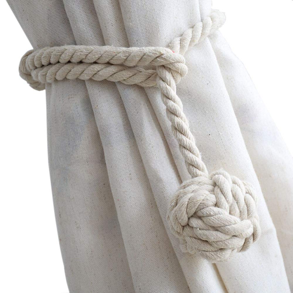 Melaluxe 2 Pack Curtain Tiebacks - Heavy Duty Curtain Rope Tieback, Handmade Rural Decorative Curtain Holdbacks (Beige)