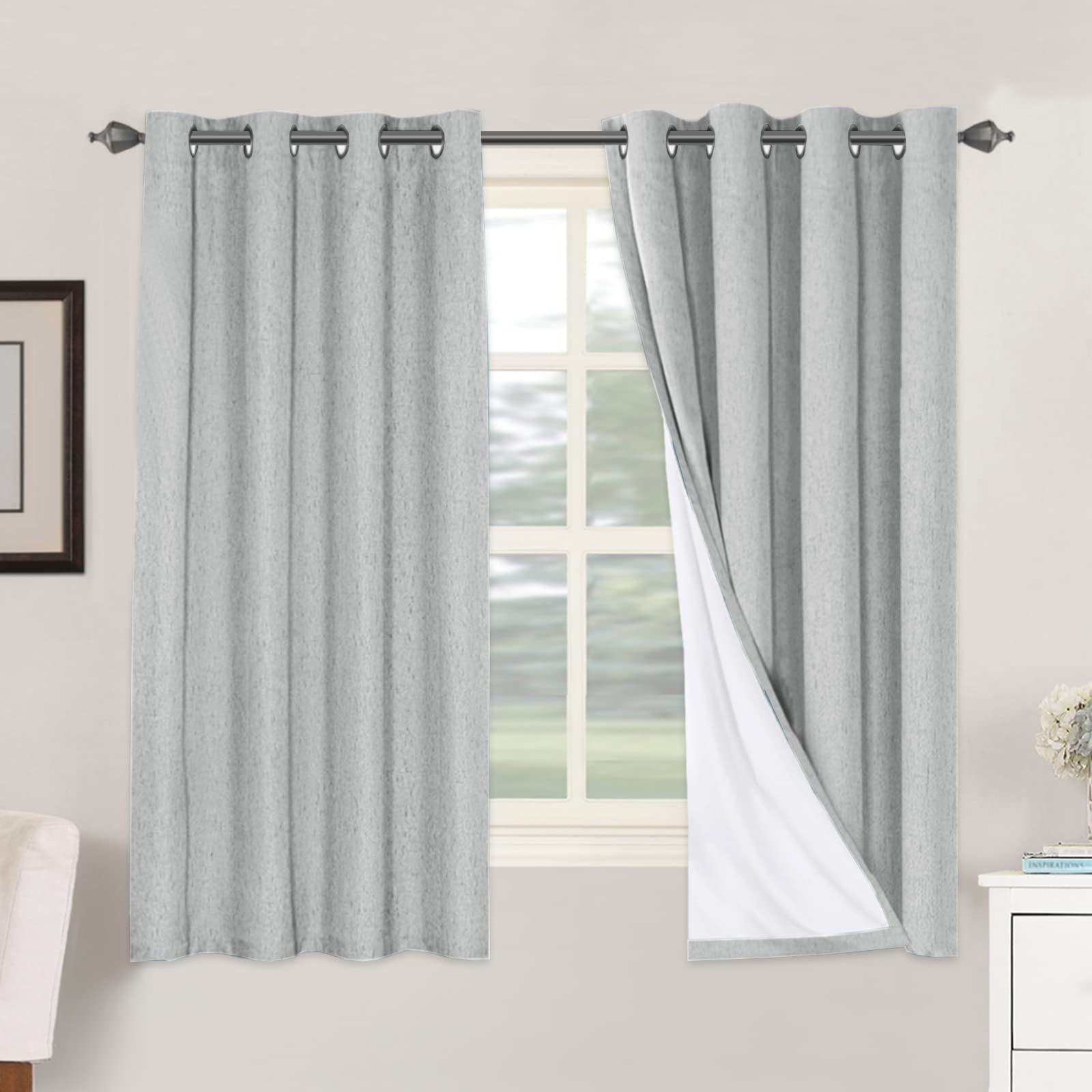 H.VERSAILTEX 100% Blackout Curtains Ivory, Linen Blackout Curtains 96 inch Curtains 2 Panel Set, Elegant Curtain for Bedroom Grommet Drapes for Living Room