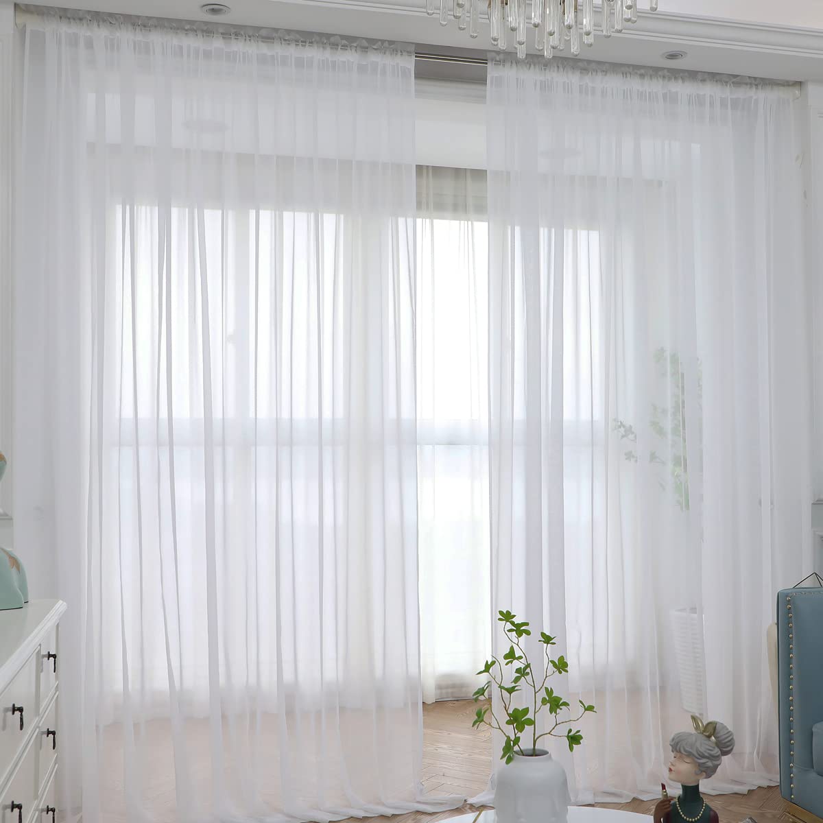 L&TEC Window White Sheer Curtains 84 Inches Long 2 Panels Sheer White Curtain Clear Basic Rod Pocket Panel Other Beige Grey Purple Pink 63 72 95 108 Inch Bedroom Children Living Room Yard Kitchen