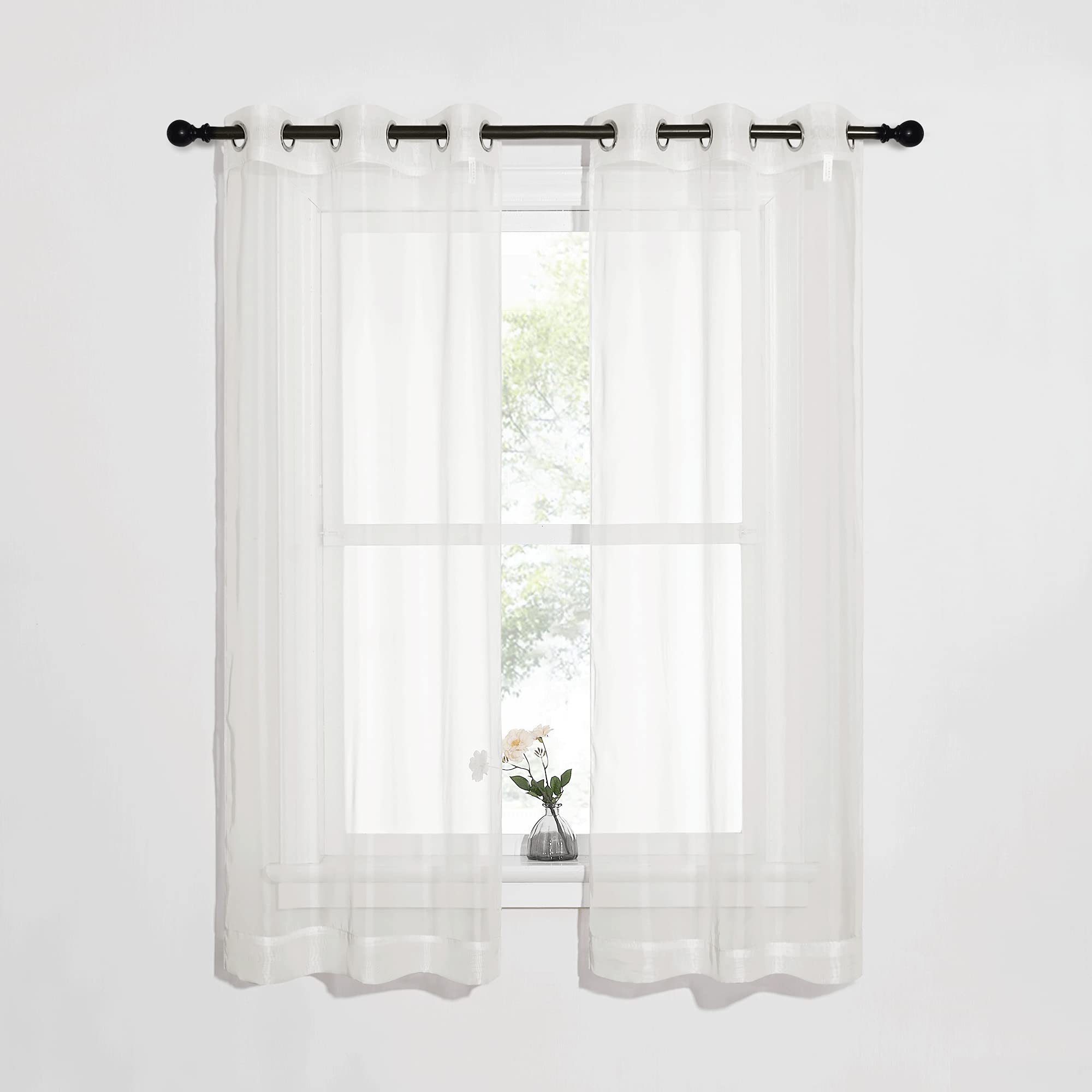 NICETOWN Sheer Curtains Panel 72" Long - Ring Top Window Treatment Sheer Voile Drapes for Bedroom/Living Room (White, Set of 2, W54 x L72)