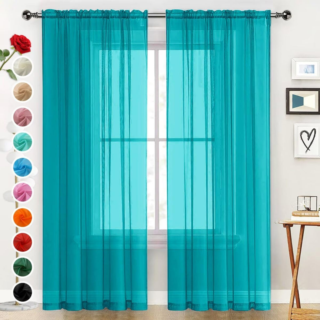 SpaceDresser Basic Rod Pocket Sheer Voile Window Curtain Panels White 1 Pair 2 Panels 52 Width 84 Inch Long for Kitchen Bedroom Children Living Room Yard(White,52 W x 84 L)