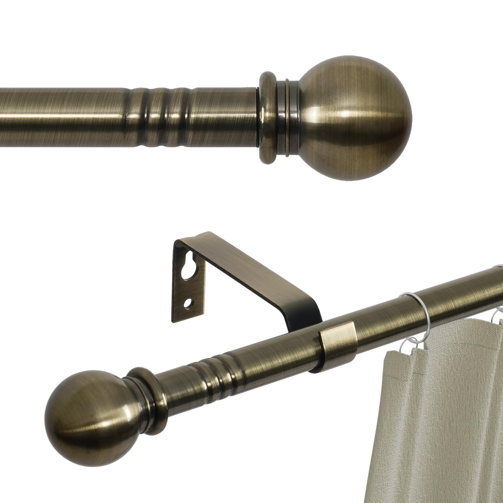 White Curtain Rods for Windows 28 to 48 Inch, Heavy Duty Curtain Rod Set with Brackets, Decorative Adjustable Curtain Rods for Bedroom, Living Room, 5/8" Metal Drapery Rod