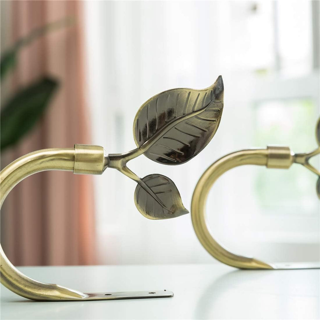 HIKMLK Leaf Shaped Curtain Tieback Holdbacks 2pcs, Handmade Metal Curtain Side Holders for Wall, Curtain Hook Pull Backs for Drapes Window Decoration