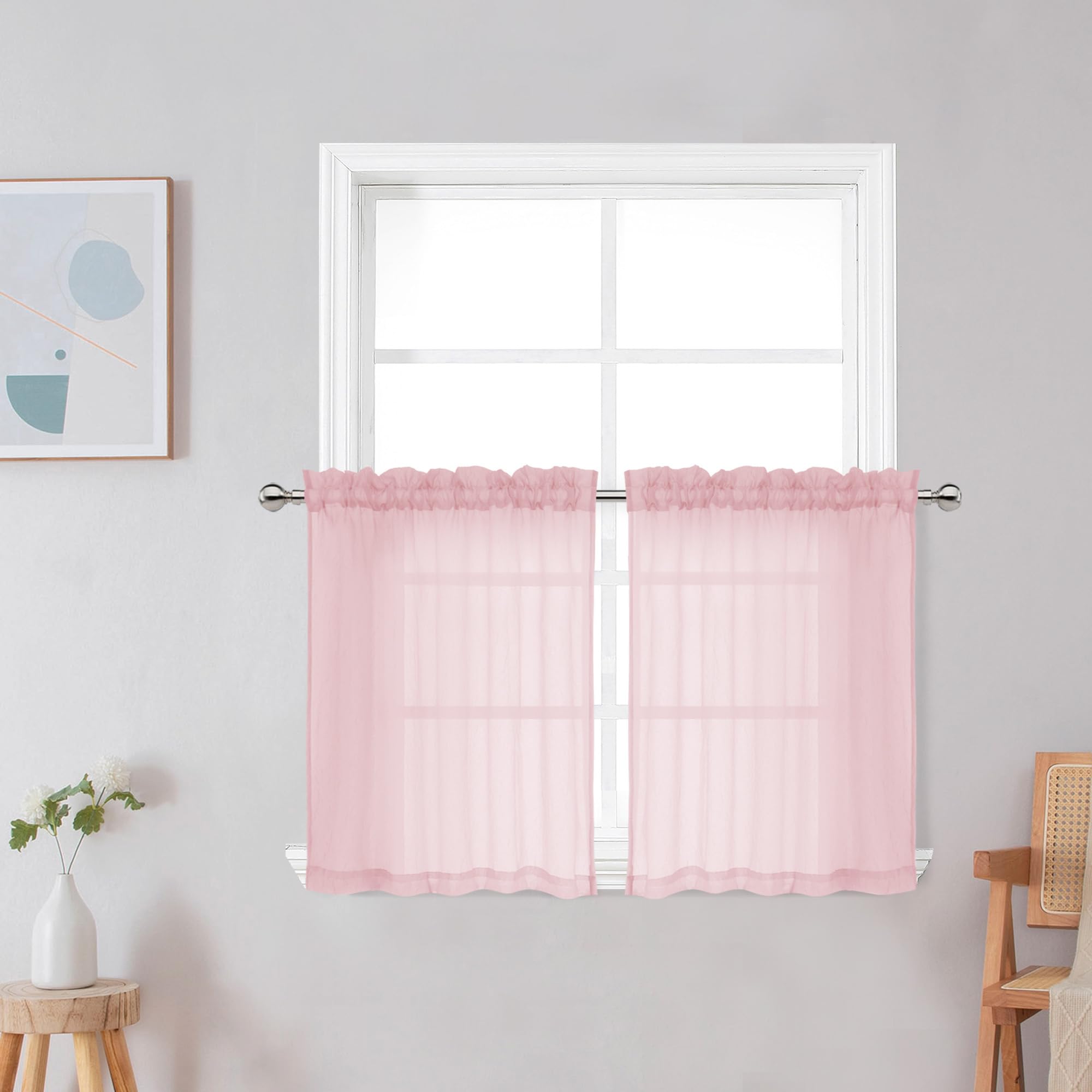 Chyhomenyc Crushed Sheer White Curtains 84 Inch Length 2 Panels, Light Filtering Solid Crinkle Voile Lightweight Textured Sheer Curtian for Bedroom, Each 42Wx84L Inches