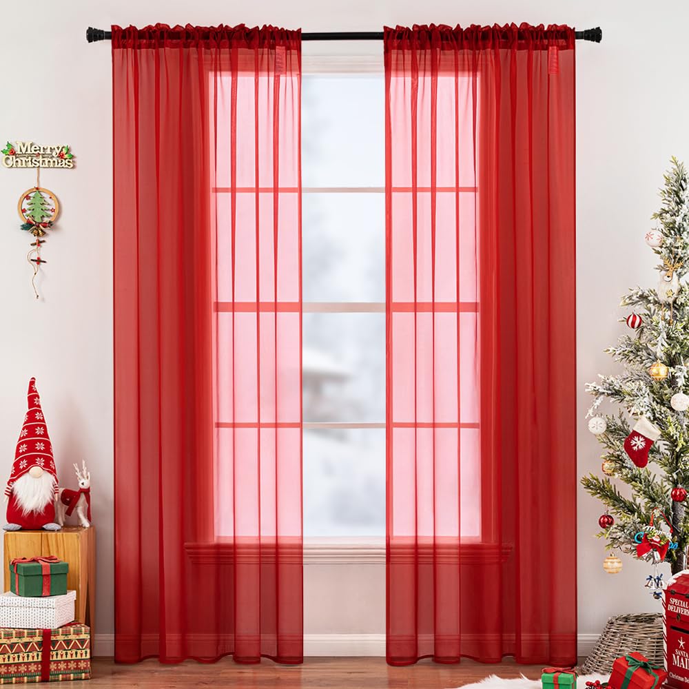 MIULEE 2 Panels Solid Color White Sheer Window Curtains Elegant Window Voile Panels/Drapes/Treatment for Bedroom Living Room (54 X 84 Inches White)