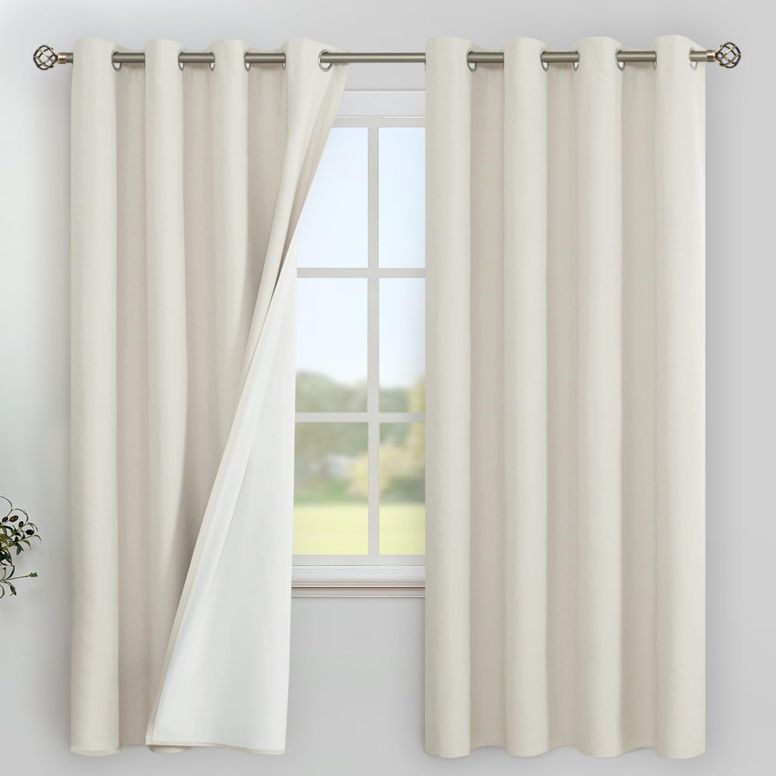 YoungsTex Linen Blackout Curtains 63 Inches Long for Bedroom, Room Darkening Window Drapes with Grommet Thermal Insulated Black Out for Living Room, 2 Panels, 52 X 63 Inch