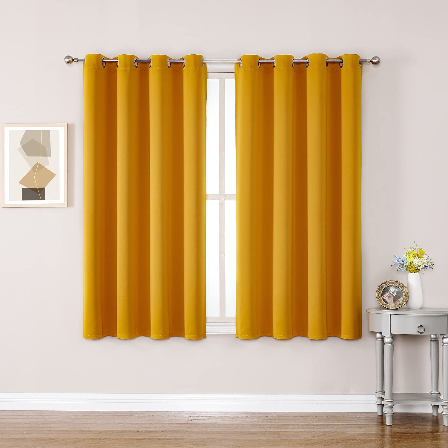 ChrisDowa Grommet Blackout Curtains for Bedroom and Living Room - 2 Panels Set Thermal Insulated Room Darkening Curtains (Dark Grey, 42 x 63 Inch)