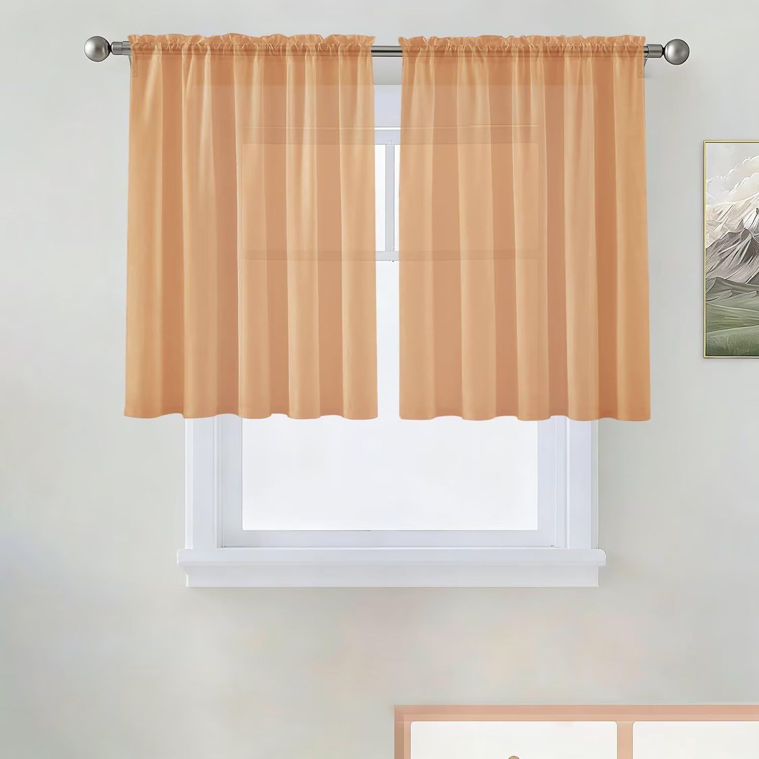 SpaceDresser Basic Rod Pocket Sheer Voile Window Curtain Panels White 1 Pair 2 Panels 52 Width 84 Inch Long for Kitchen Bedroom Children Living Room Yard(White,52 W x 84 L)