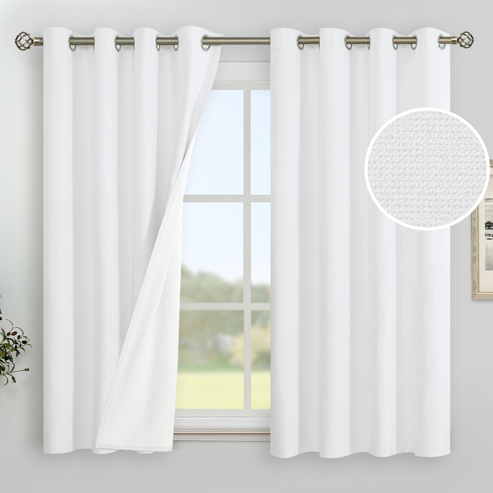 YoungsTex Linen Blackout Curtains 63 Inches Long for Bedroom, Room Darkening Window Drapes with Grommet Thermal Insulated Black Out for Living Room, 2 Panels, 52 X 63 Inch