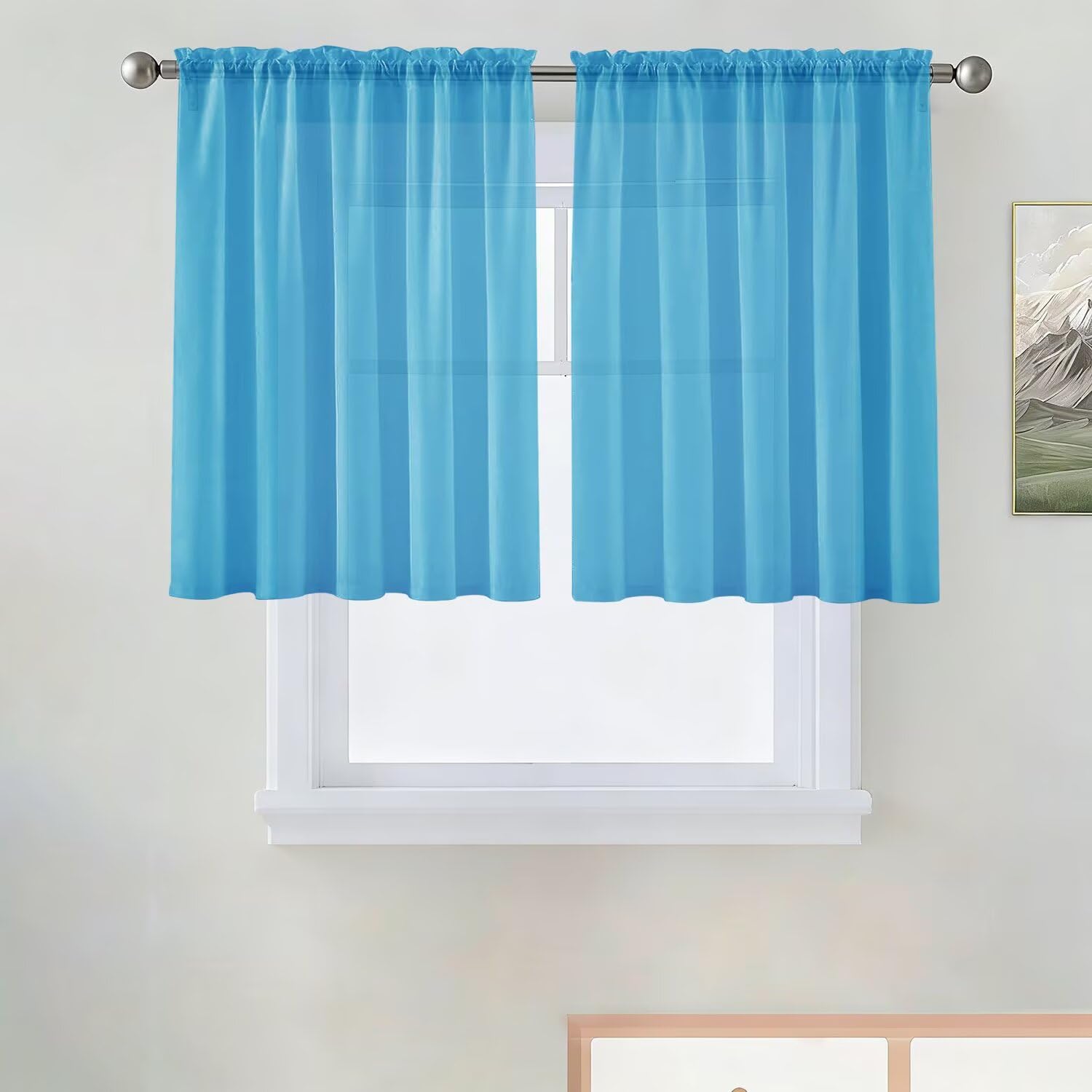 SpaceDresser Basic Rod Pocket Sheer Voile Window Curtain Panels White 1 Pair 2 Panels 52 Width 84 Inch Long for Kitchen Bedroom Children Living Room Yard(White,52 W x 84 L)