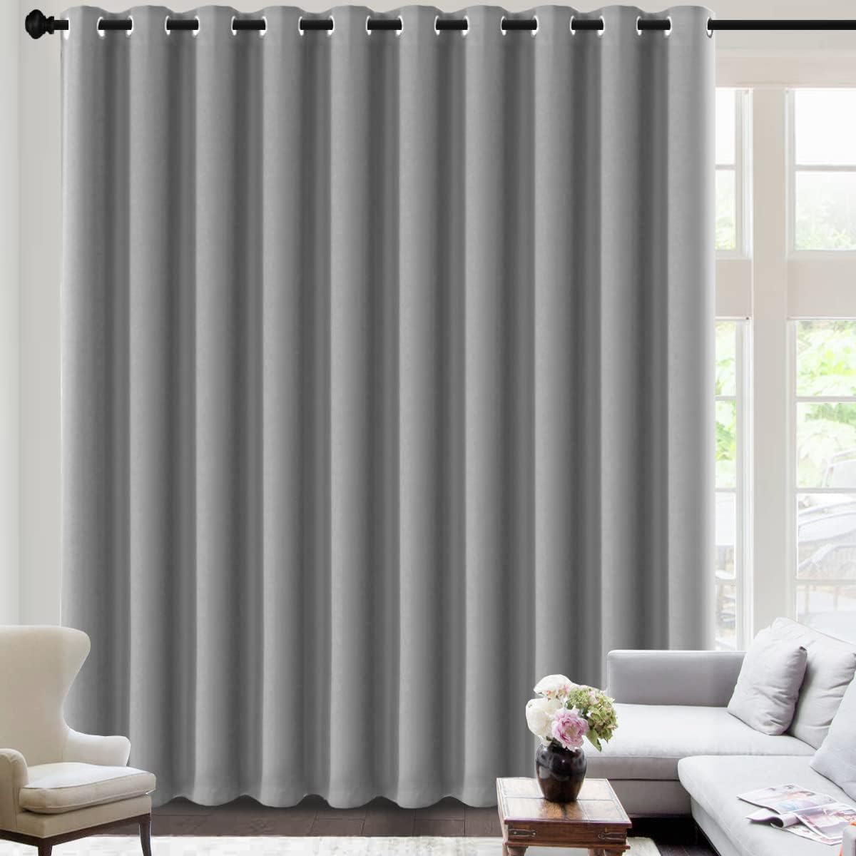 H.VERSAILTEX Blackout Patio Curtains 100 x 96 Inches for Sliding Door Extral Wide Blackout Curtain Panels Thermal Insulated Room Divider - Grommet Top, 8' Tall by 8.5' Wide - Jet Black