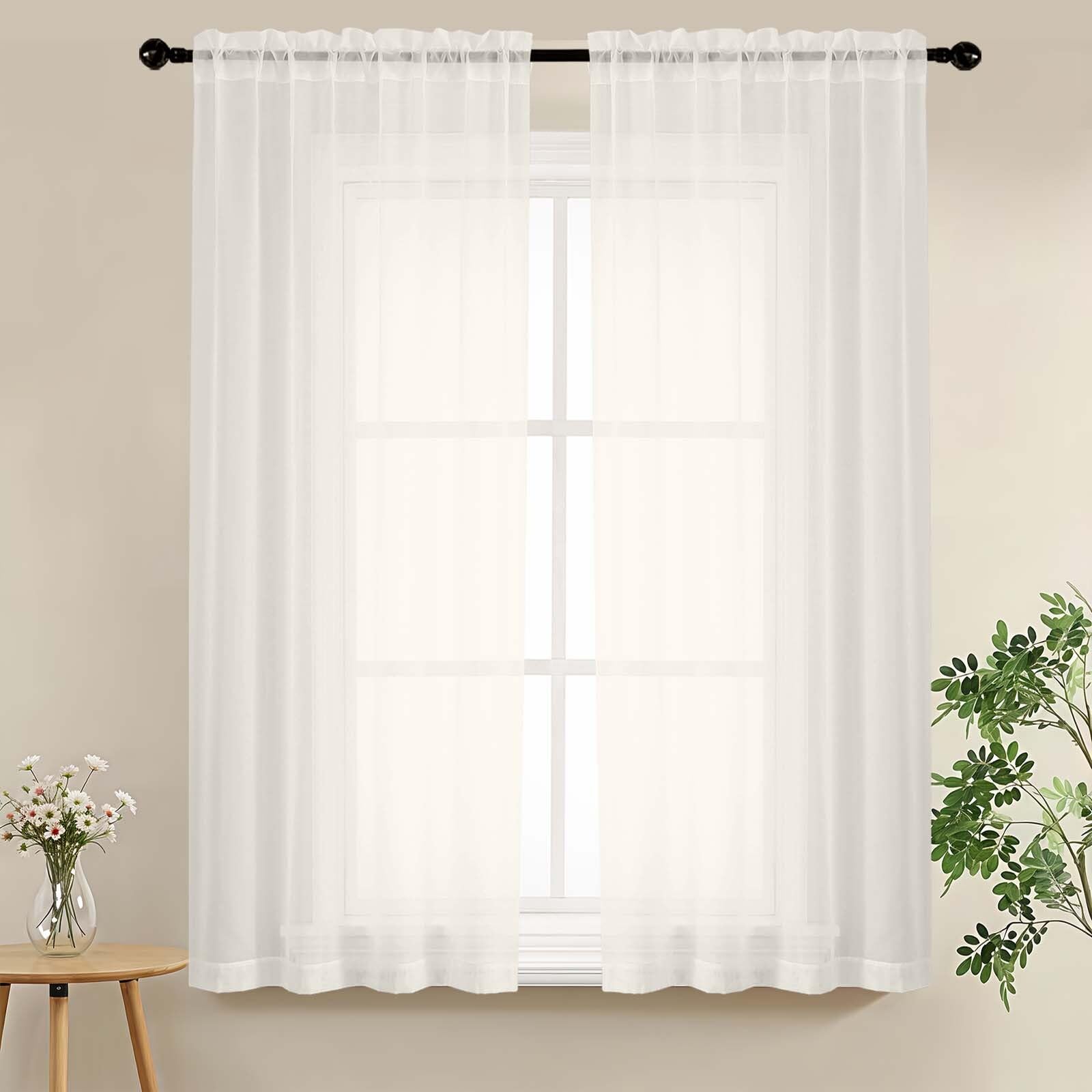 LIVEKID White Sheer Curtains 84 Inches Long 2 Panels - Light Filtering Breathable Voile Textured Sheer Curtains for Bedroom/Living Room, Rod Pocket Soft Elagant & Airy Solid Drapes, W42 x L84