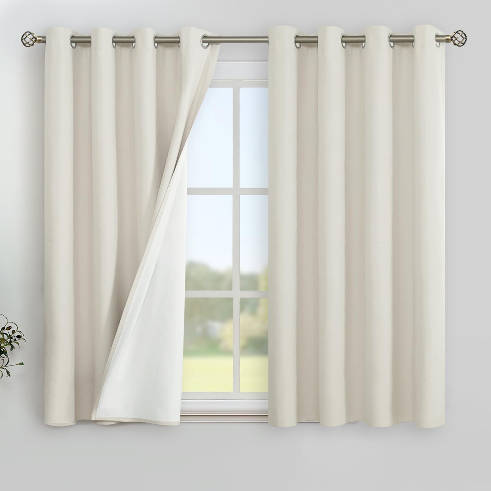 YoungsTex Linen Blackout Curtains 63 Inches Long for Bedroom, Room Darkening Window Drapes with Grommet Thermal Insulated Black Out for Living Room, 2 Panels, 52 X 63 Inch