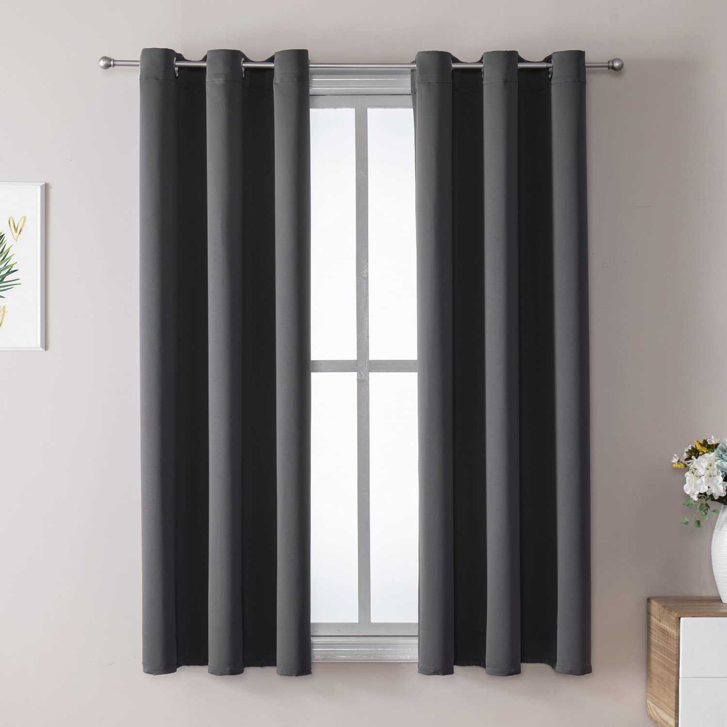 ChrisDowa Grommet Blackout Curtains for Bedroom and Living Room - 2 Panels Set Thermal Insulated Room Darkening Curtains (Dark Grey, 42 x 63 Inch)