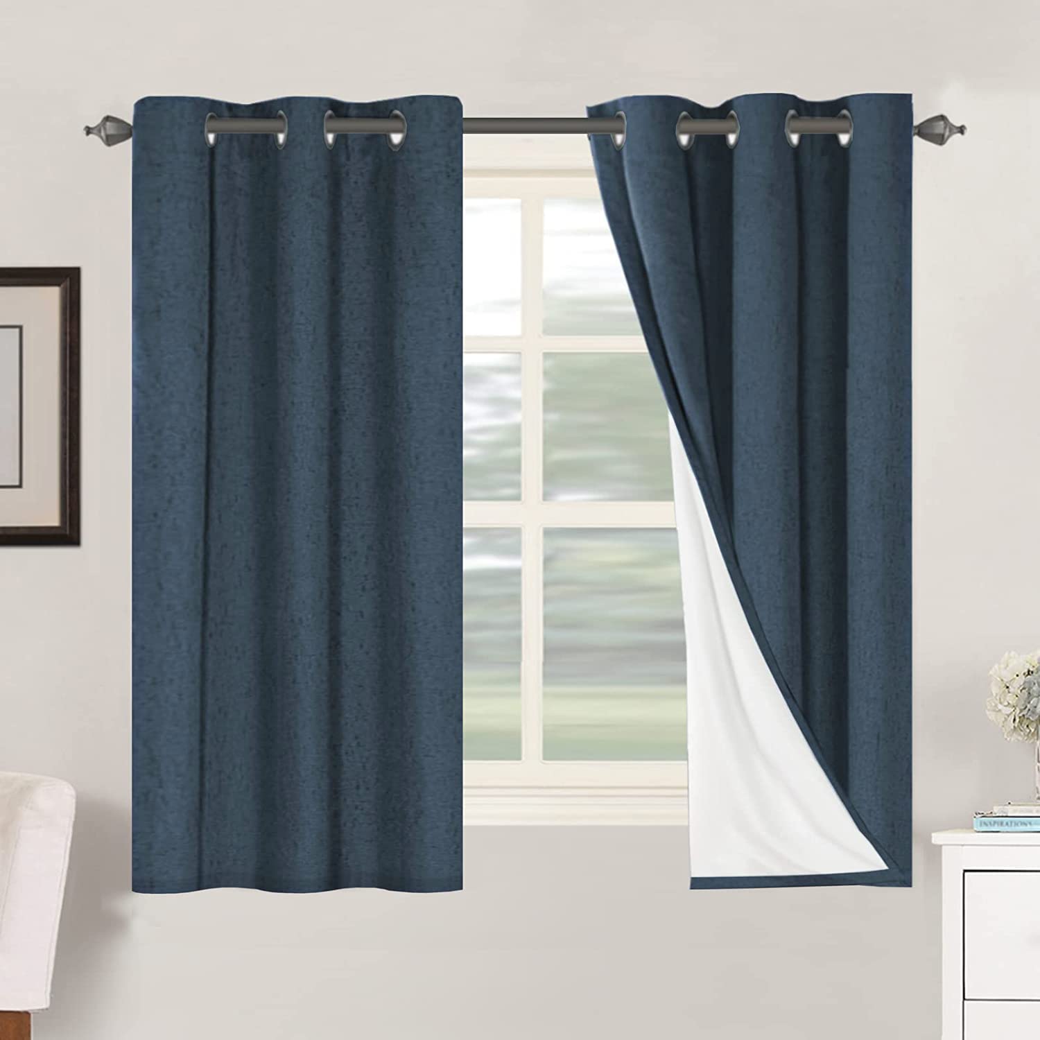H.VERSAILTEX 100% Blackout Curtains Ivory, Linen Blackout Curtains 96 inch Curtains 2 Panel Set, Elegant Curtain for Bedroom Grommet Drapes for Living Room