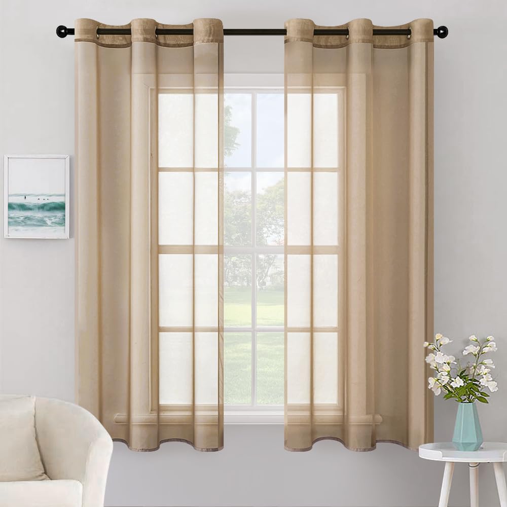 MIULEE Solid Color Sheer Curtains 84 Inches Long 2 Panels Set - Elegant Lightweight Grommet Light Filtering Window Voile Panels/Drapes/Treatment for Bedroom Living Room W42 x L84 Inch, White