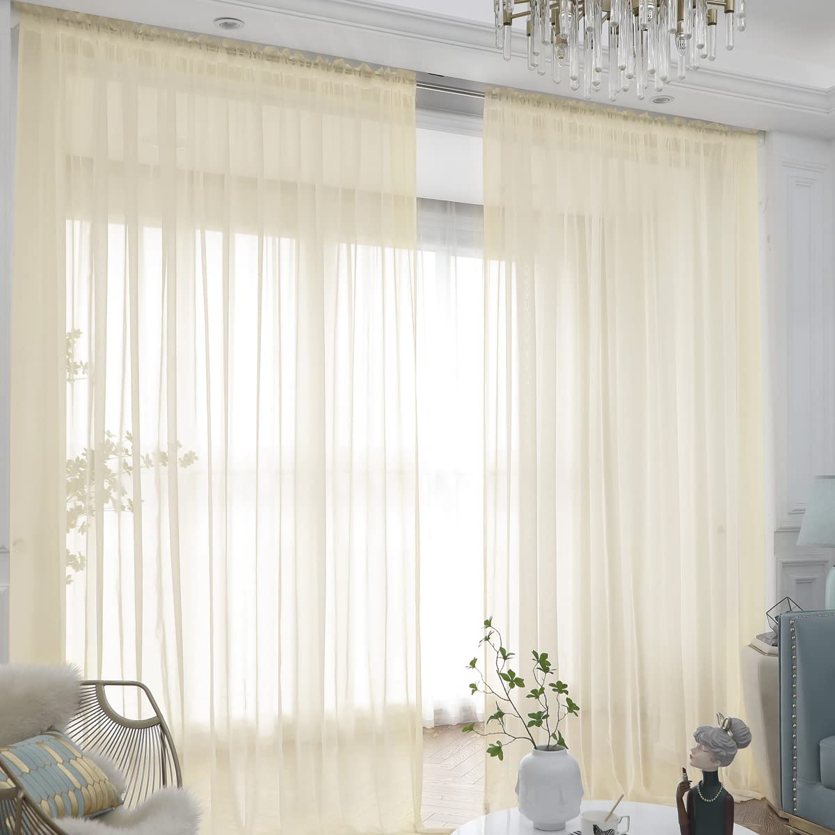 L&TEC Window White Sheer Curtains 84 Inches Long 2 Panels Sheer White Curtain Clear Basic Rod Pocket Panel Other Beige Grey Purple Pink 63 72 95 108 Inch Bedroom Children Living Room Yard Kitchen