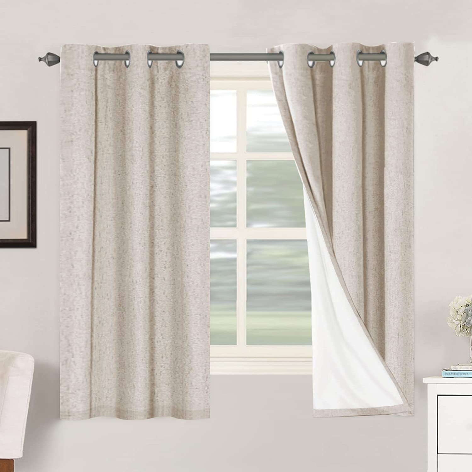 H.VERSAILTEX 100% Blackout Curtains Ivory, Linen Blackout Curtains 96 inch Curtains 2 Panel Set, Elegant Curtain for Bedroom Grommet Drapes for Living Room