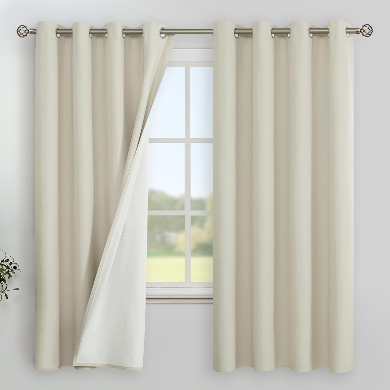 YoungsTex Linen Blackout Curtains 63 Inches Long for Bedroom, Room Darkening Window Drapes with Grommet Thermal Insulated Black Out for Living Room, 2 Panels, 52 X 63 Inch