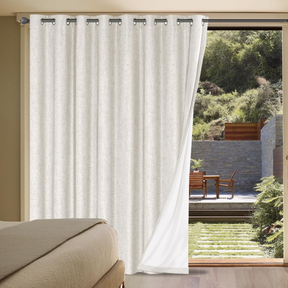 H.VERSAILTEX 100% Blackout Curtains Ivory, Linen Blackout Curtains 96 inch Curtains 2 Panel Set, Elegant Curtain for Bedroom Grommet Drapes for Living Room