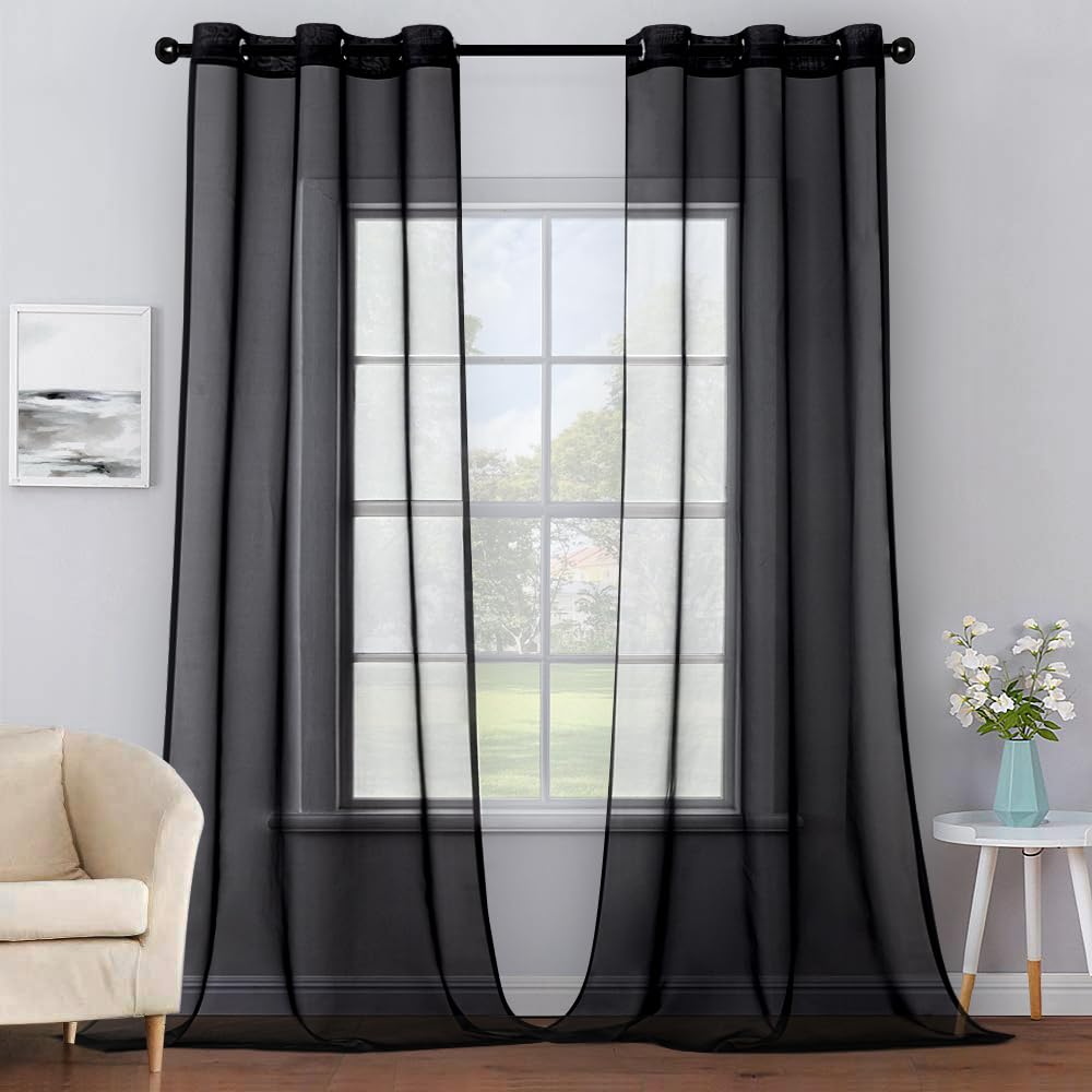 MIULEE Solid Color Sheer Curtains 84 Inches Long 2 Panels Set - Elegant Lightweight Grommet Light Filtering Window Voile Panels/Drapes/Treatment for Bedroom Living Room W42 x L84 Inch, White