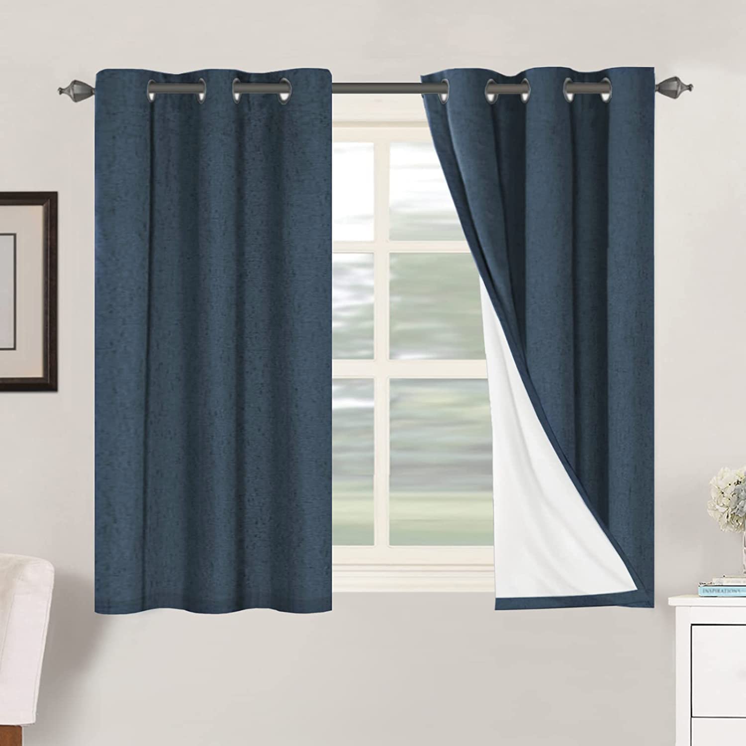 H.VERSAILTEX 100% Blackout Curtains Ivory, Linen Blackout Curtains 96 inch Curtains 2 Panel Set, Elegant Curtain for Bedroom Grommet Drapes for Living Room