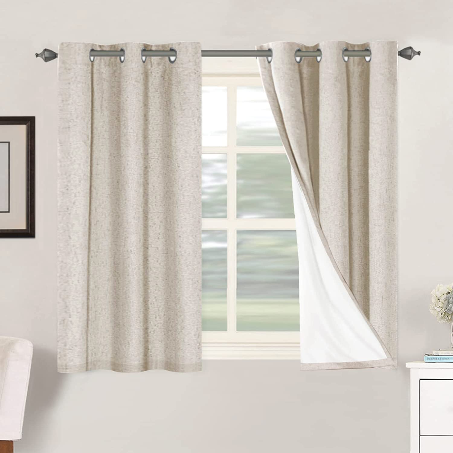 H.VERSAILTEX 100% Blackout Curtains Ivory, Linen Blackout Curtains 96 inch Curtains 2 Panel Set, Elegant Curtain for Bedroom Grommet Drapes for Living Room
